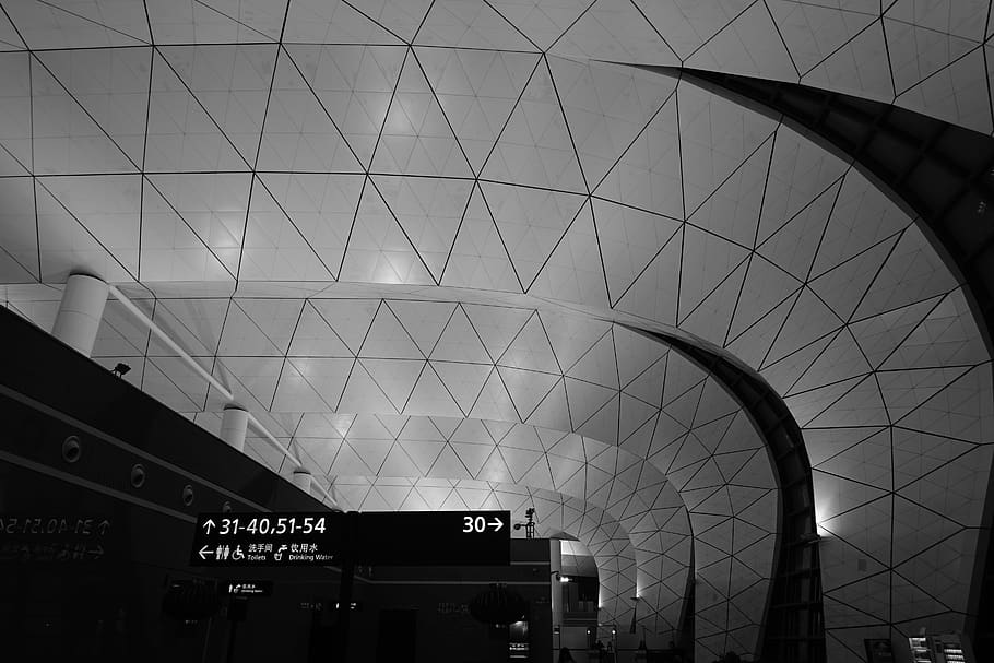 white and black ceiling, architecture, built structure, indoors HD wallpaper