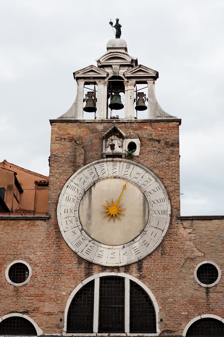 clock, 24 hours, tower, bells, old, vintage, antique, bricks HD wallpaper
