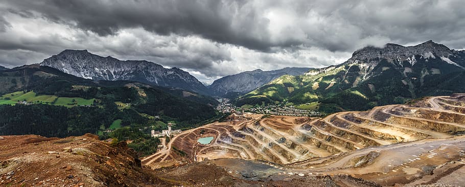 mountain range with terraces, cloud - sky, environment, landscape HD wallpaper