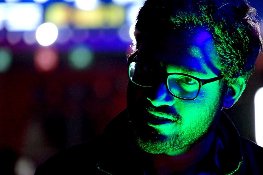 india, noida, blue, green, dark, portrait, darkness, bokeh HD wallpaper