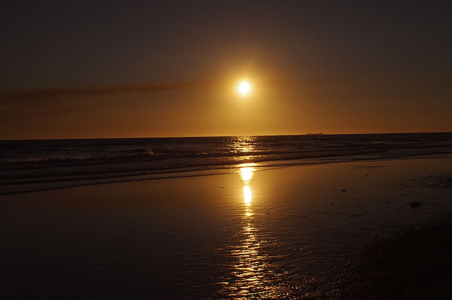 Sun Set View, beach, horizon, nature, ocean, reflection, sea HD wallpaper