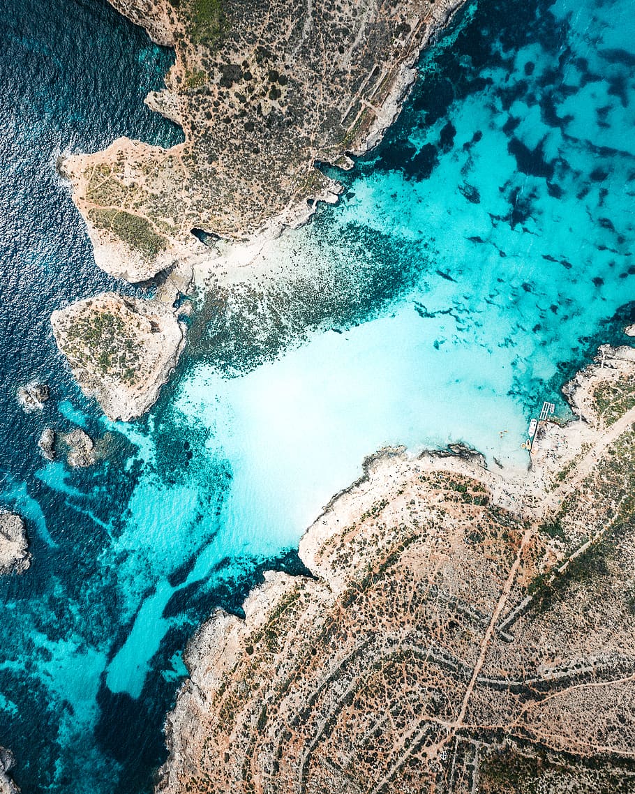 water, sea, high angle view, nature, day, rock, solid, blue HD wallpaper