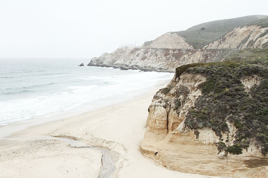 united states, half moon bay, cliff, coast, ocean, beach, sea