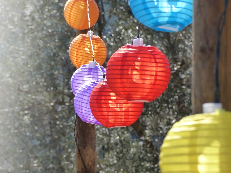 lanterns, wreath, lights, party, colors, berbena, lighting equipment HD wallpaper