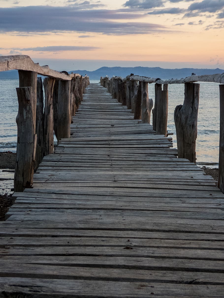 wood - material, the way forward, sky, sea, direction, water HD wallpaper