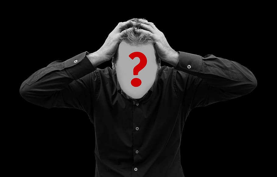 man, face, psychosis, head, hands, headache, burnout, question mark, HD wallpaper