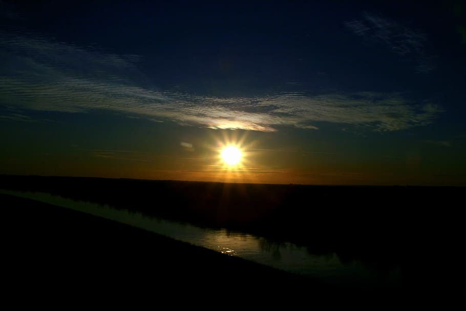 sun, sunset, orange, water, river, stream, sky, scenics - nature HD wallpaper
