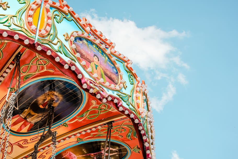 multicolored amusement ride, low angle view, sky, amusement park ride HD wallpaper