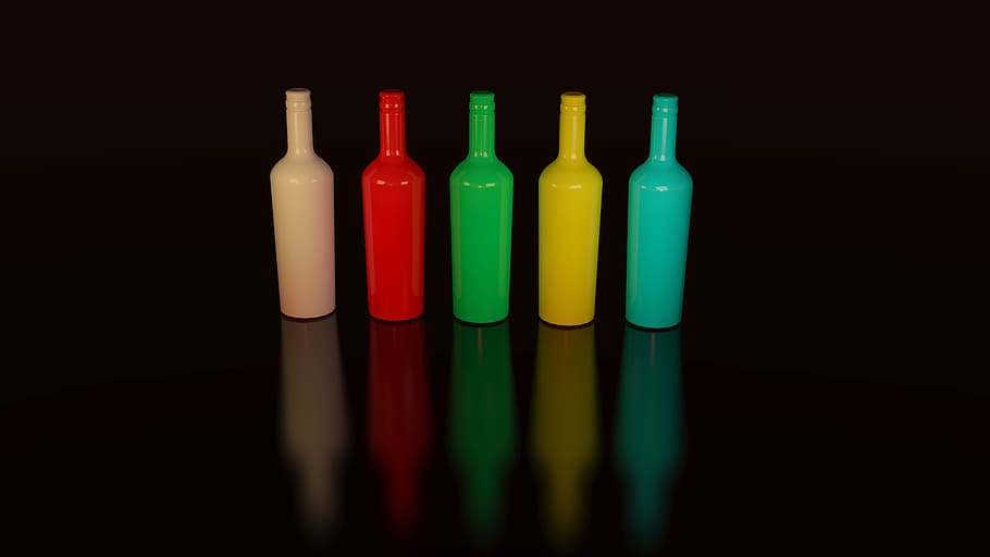 colorful, bottles, container, display, design, reflection, art HD wallpaper