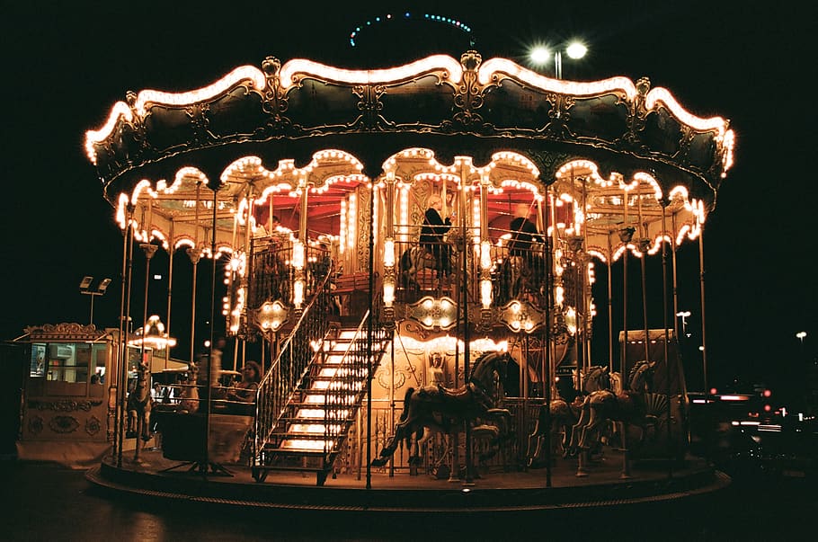 amusement park, theme park, carousel, paris, merry-go-round, HD wallpaper