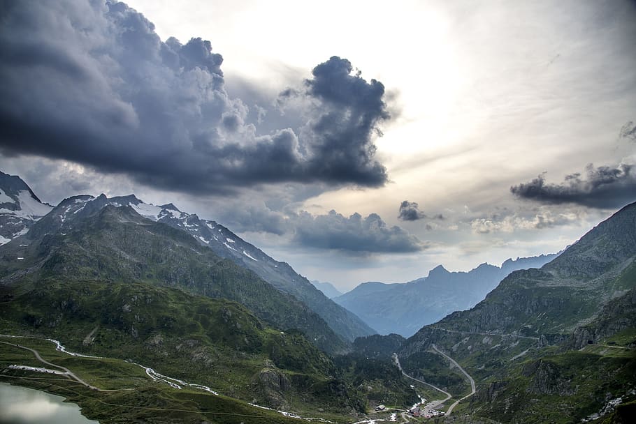 mountains, clouds, landscape, nature, alpine, pass road, cloud - sky HD wallpaper