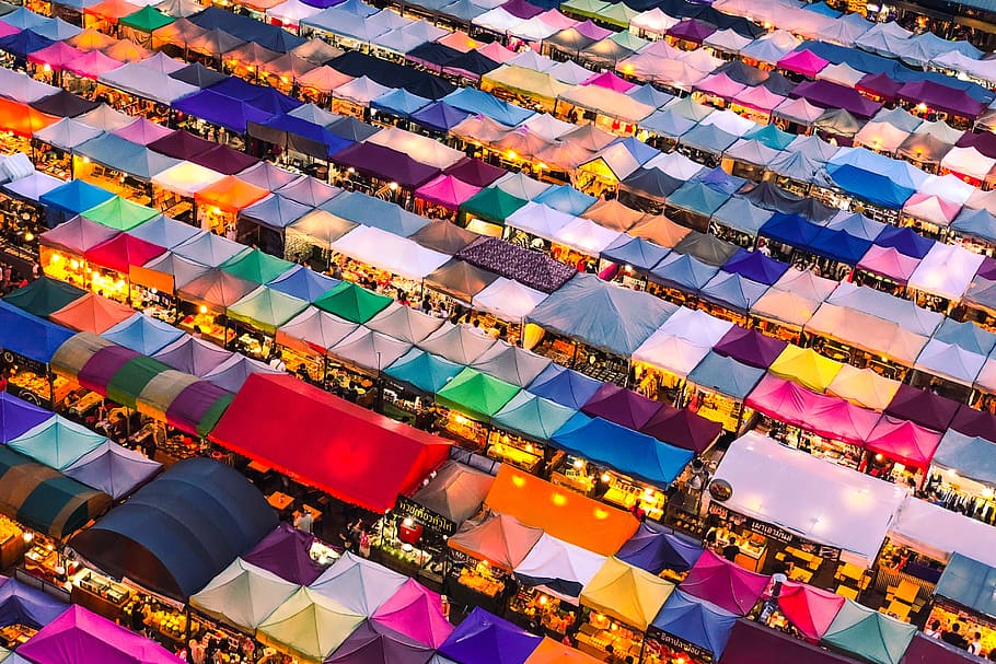 aerial photography of colorful tent, drone view, aerial view, HD wallpaper