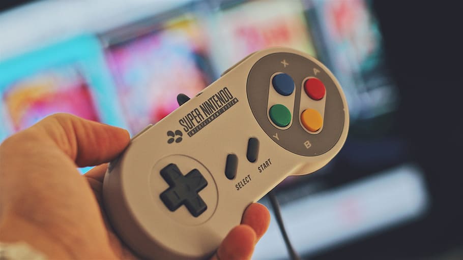 Person Holding White Snes Controller, connection, device, display