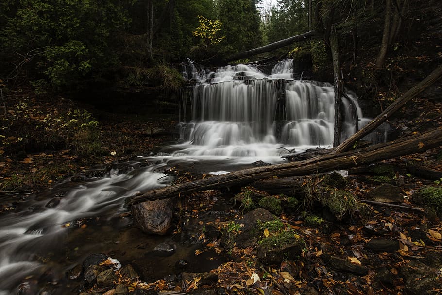 water falls and trees scenery, outdoors, creek, stream, waterfall HD wallpaper