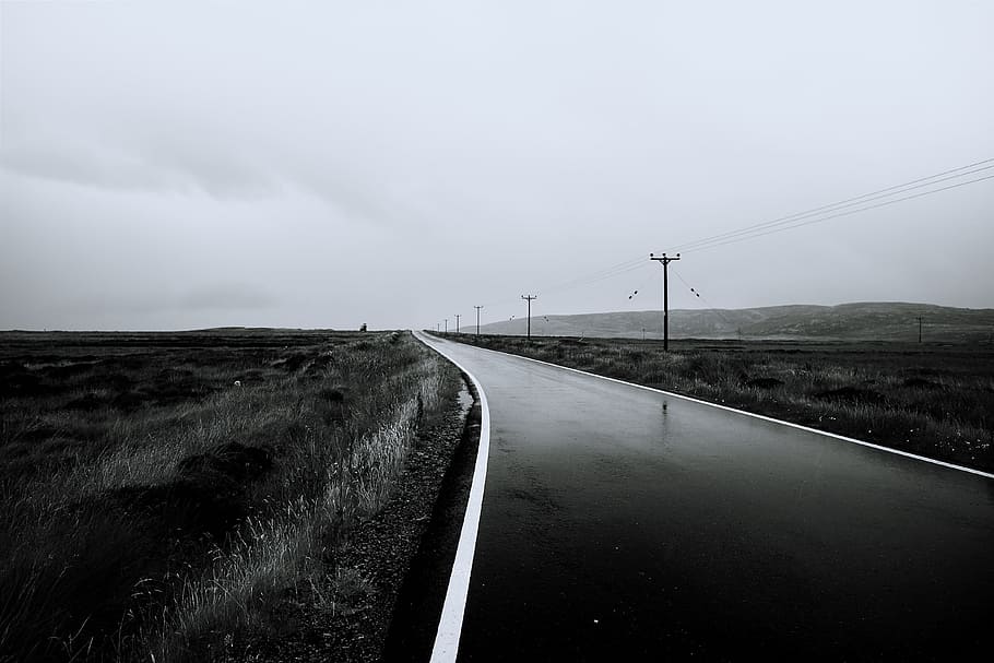 gray concrete road near mountain under white clouds at daytime, HD wallpaper