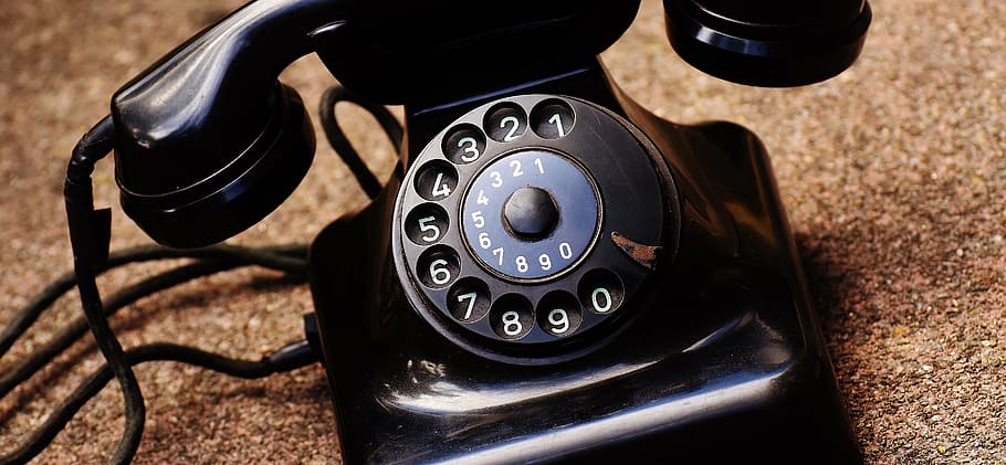 Black Cradle Telephone on Brown Surface, antique, classic, communication, HD wallpaper