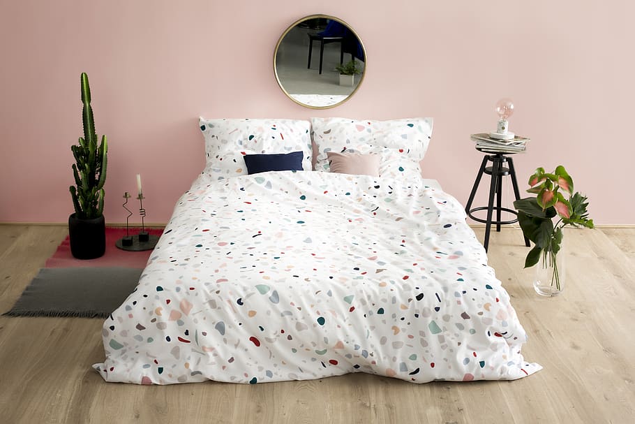 empty bed inside room during daytime, blanket, krakow, poland HD wallpaper