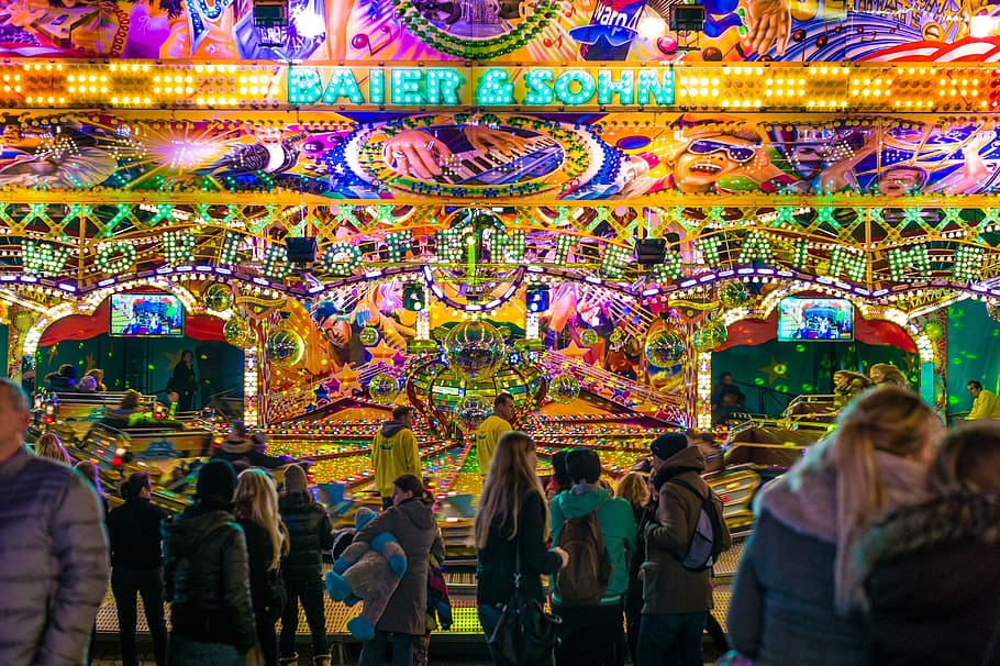 Baier and Sohn Amusement Park, bright, carnival, city, colorful, HD wallpaper
