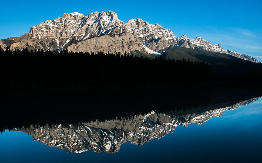 canada, banff, trees, pines, lake, sunrise, summer, reflection HD wallpaper