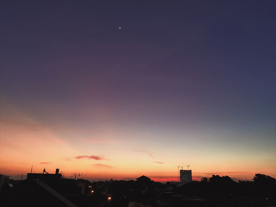 sky, sunset, scenery, view, clouds, afternoon, rooftop, silhouette HD wallpaper