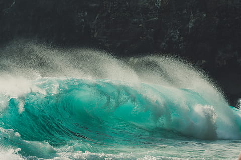 ocean waves beside rock formation, water, nature, outdoors, sea HD wallpaper