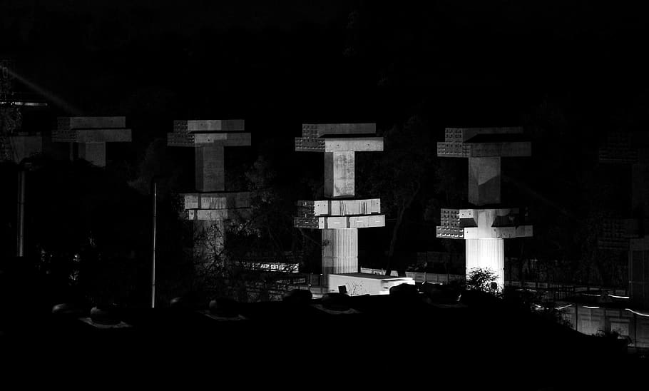 nature, outdoors, bw, lowlight, night, black, white, cross HD wallpaper