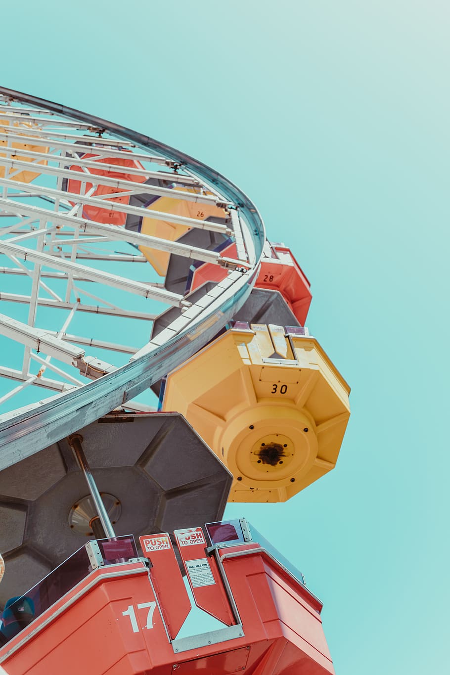 assorted-color ferriswheel, low angle view, sky, clear sky, built structure HD wallpaper