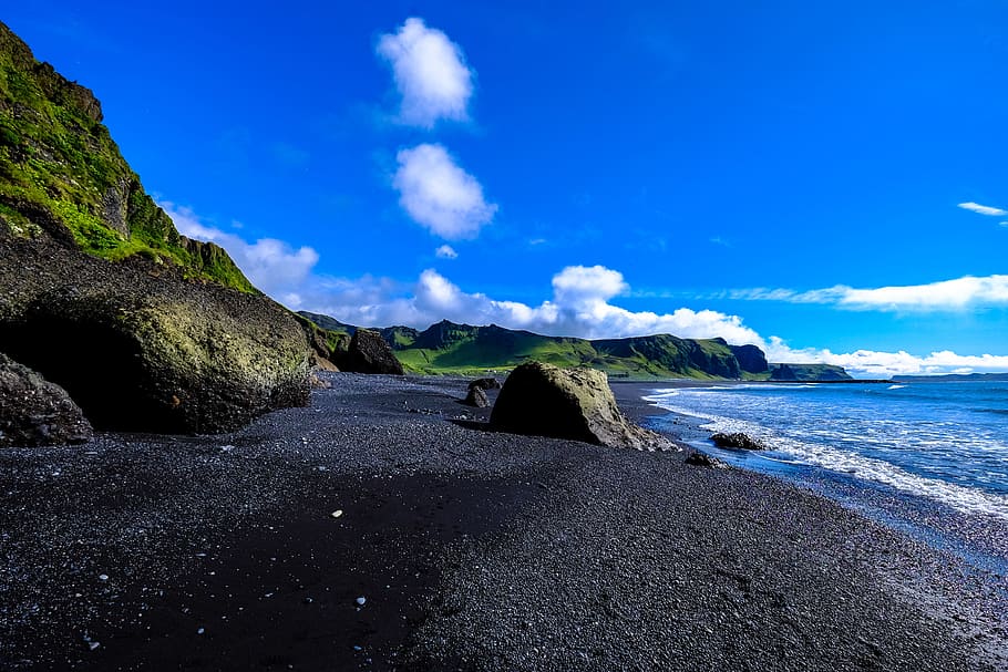 Black, beach, beautiful, clouds, cloudy, daylight, island, landscape HD wallpaper