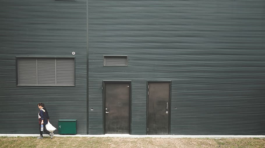 green, door, back, one person, architecture, building exterior HD wallpaper