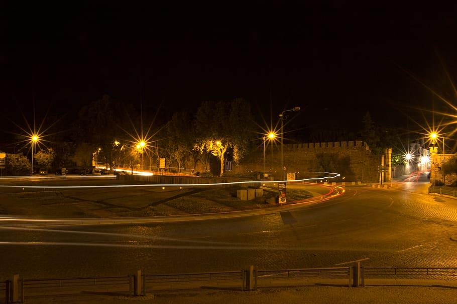 portugal, evora, night, illuminated, street light, transportation HD wallpaper