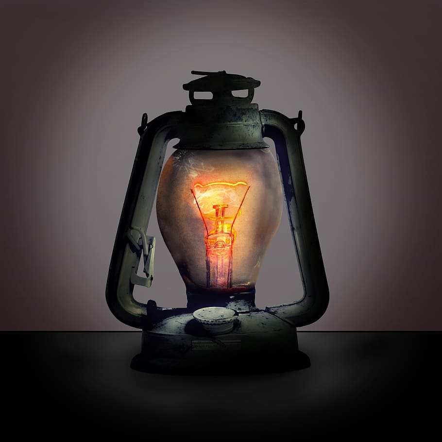 lantern, lamp, filament, light bulb, mood, darkness, oellampe HD wallpaper