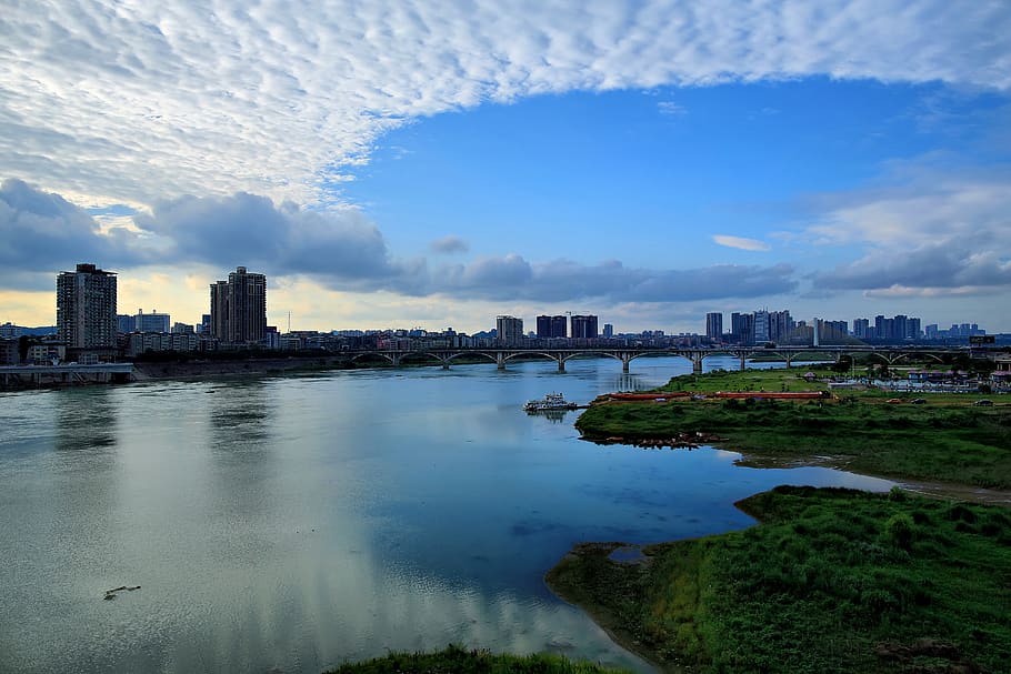 river, jiang, water, building exterior, architecture, built structure HD wallpaper