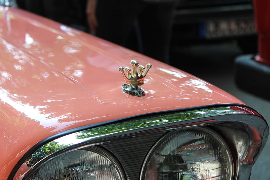 car, pink, crown, headlight, land vehicle, motor vehicle, mode of transportation HD wallpaper