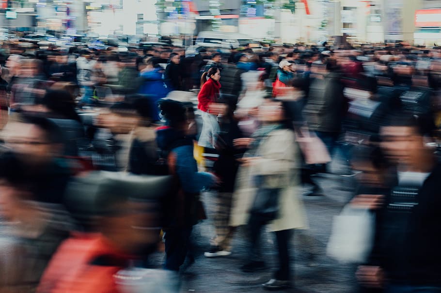 blue, white, and red textile, pedestrian, human, person, crowd HD wallpaper