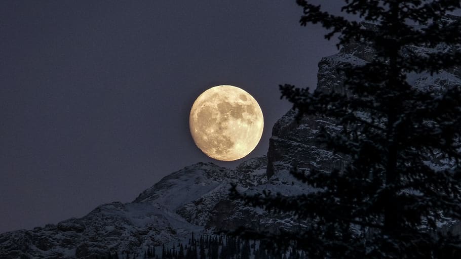 glacier mountains during full moon, astronomy, night, outdoors HD wallpaper