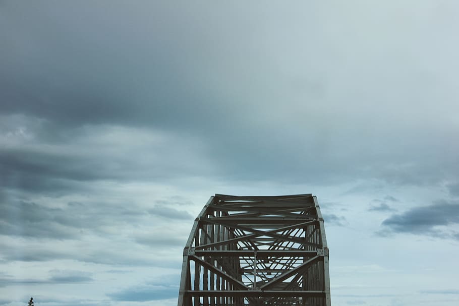 bridge, metal, sky, cloudy, cloud - sky, architecture, built structure HD wallpaper