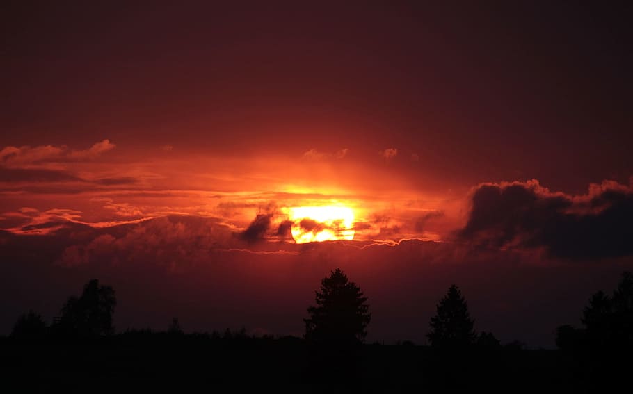 sunset, setting, nature, eve, evening, cloud - sky, silhouette HD wallpaper