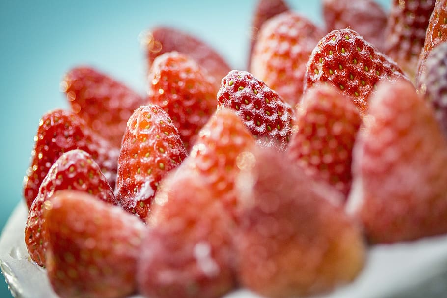 strawberry, red, cake, fruit, macro, food and drink, close-up HD wallpaper