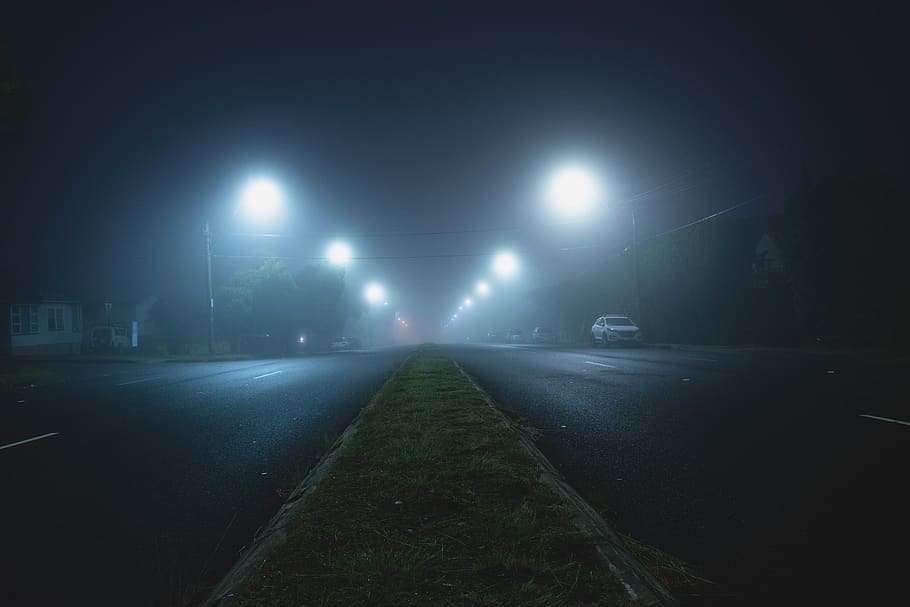 roads, trees, night, night time, dream, dream time, journey HD wallpaper