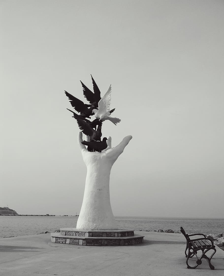 turkey, peace symbol, statue, sea, water, nature, sky, sculpture HD wallpaper