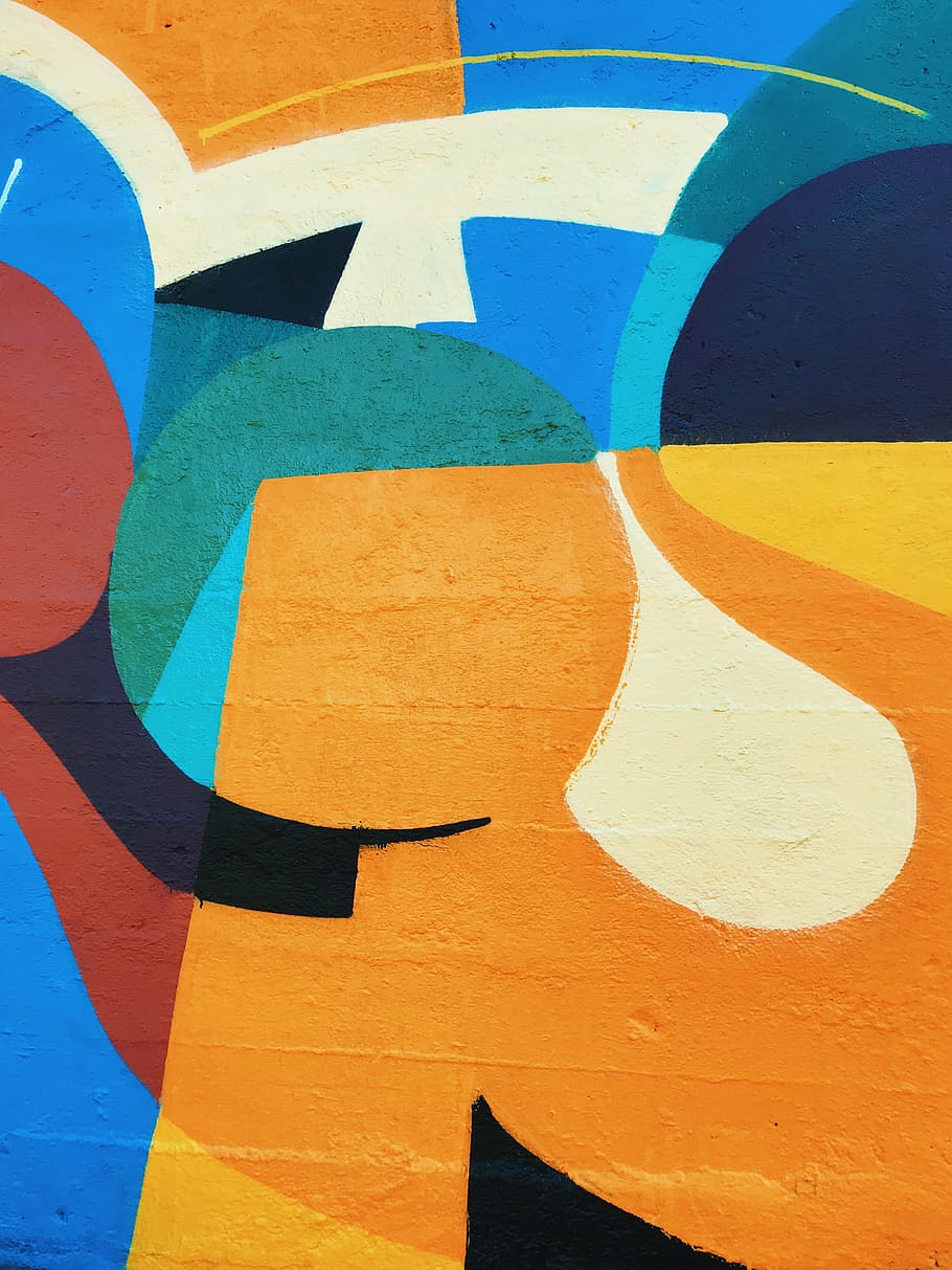 orange, blue, and white artwork, multi colored, backgrounds, full frame HD wallpaper