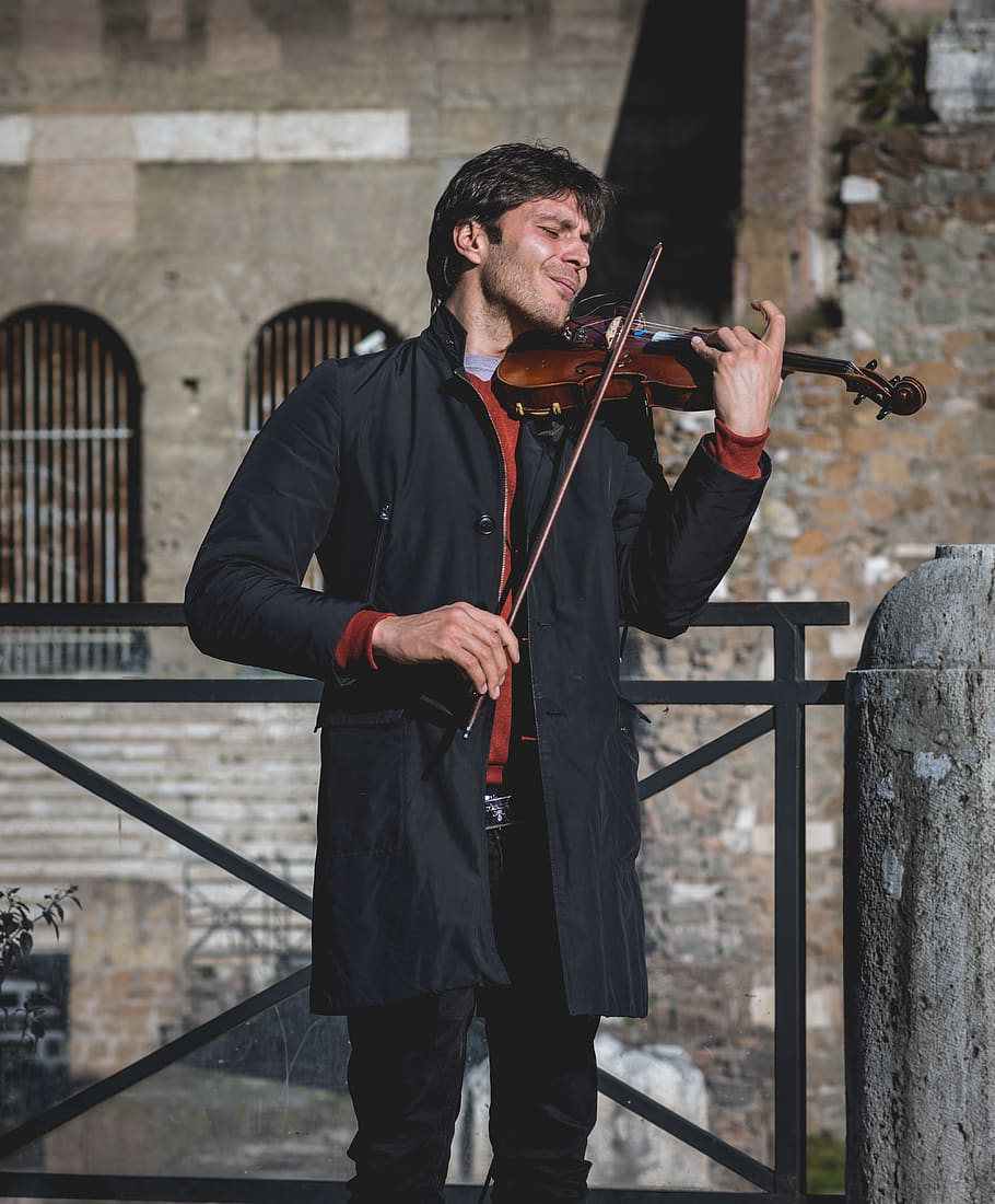 man playing violin at daytime, one person, holding, real people HD wallpaper