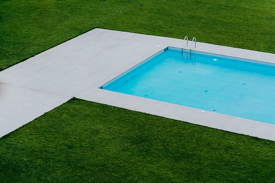 Modern swimming pool, summer, water, garden, minimal, minimalist, HD wallpaper