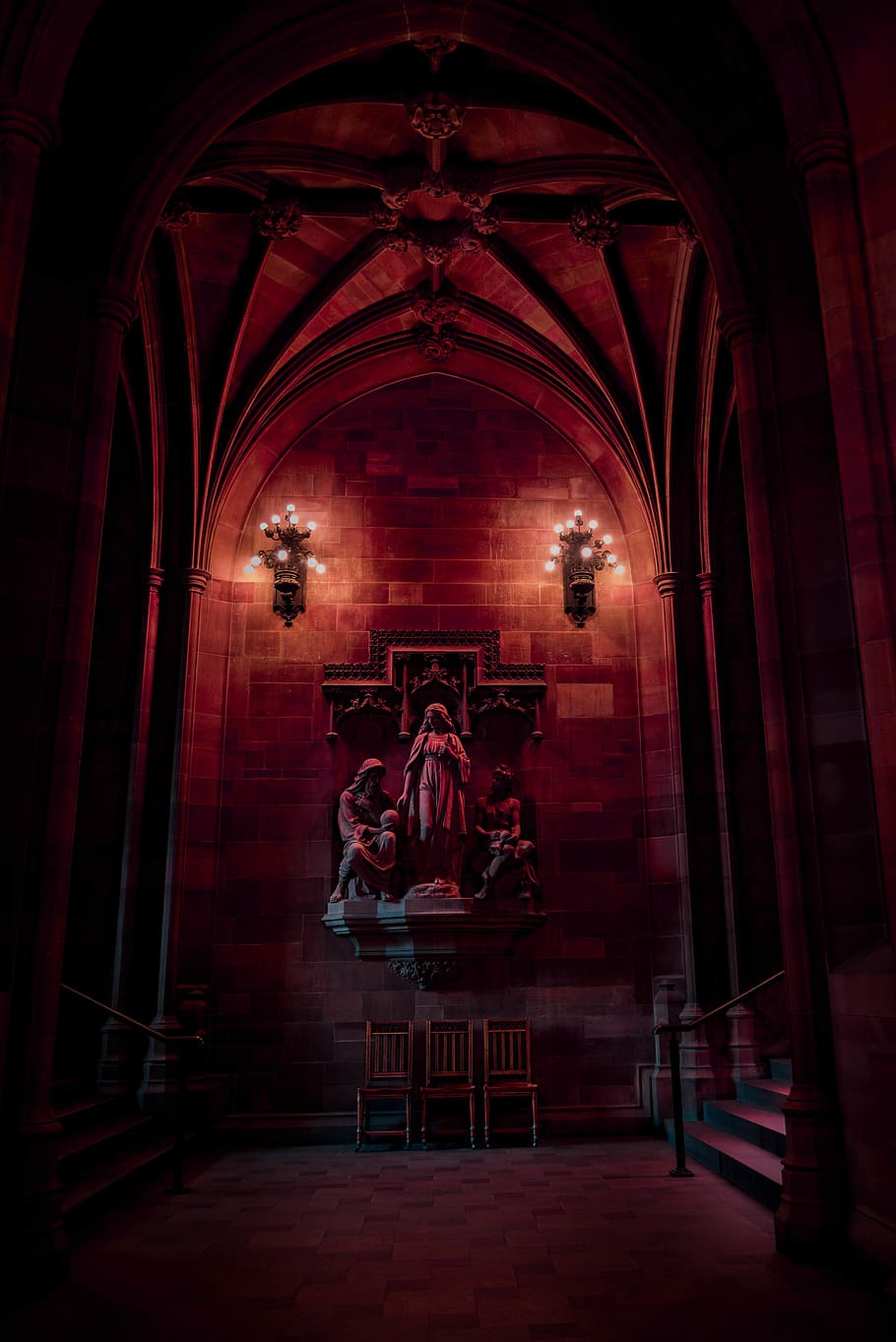 religious statues inside cathedral, architecture, red, indoors HD wallpaper