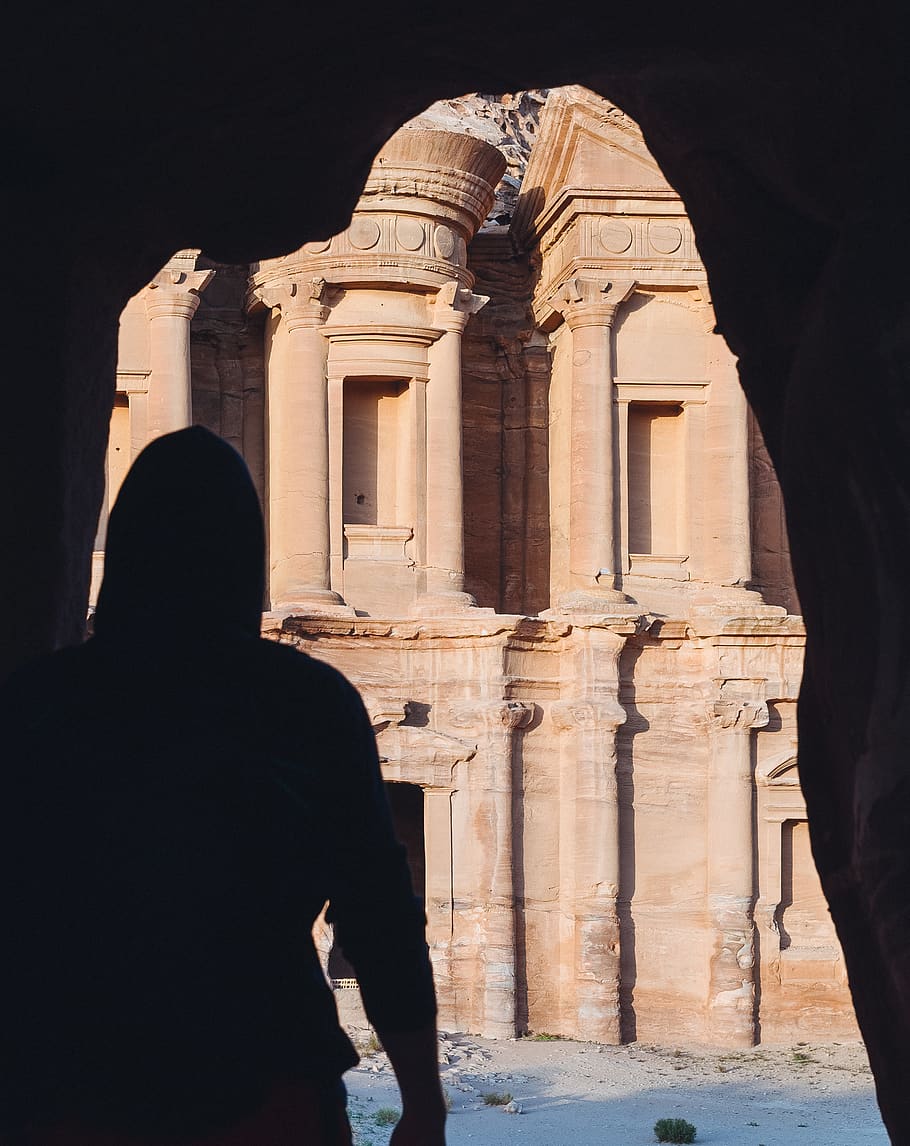 monastery, housing, architecture, building, person, human, petra HD wallpaper