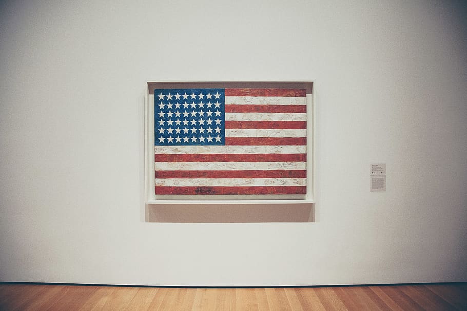 U.S.A. flag on wall with frame, american flag, interior, red HD wallpaper