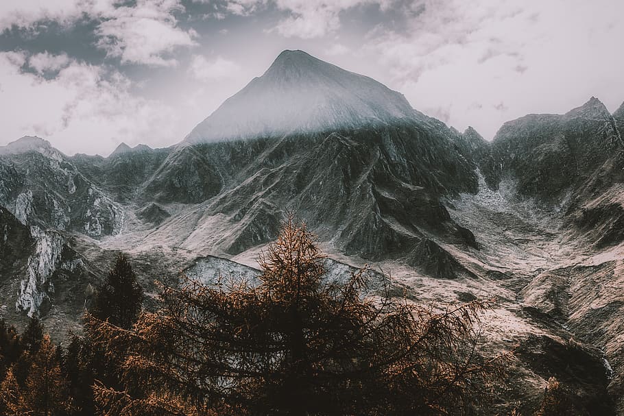 Snow Covered Mountain Under Cloudy Sky, altitude, clouds, cold HD wallpaper