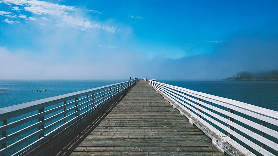 pier, dock, blue, sky, ocean, sea, lake, water, landscape, nature HD wallpaper
