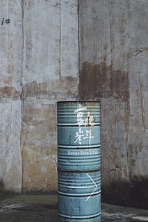two blue barrel cans by the wall, cylinder, keg, tin, rain barrel HD wallpaper