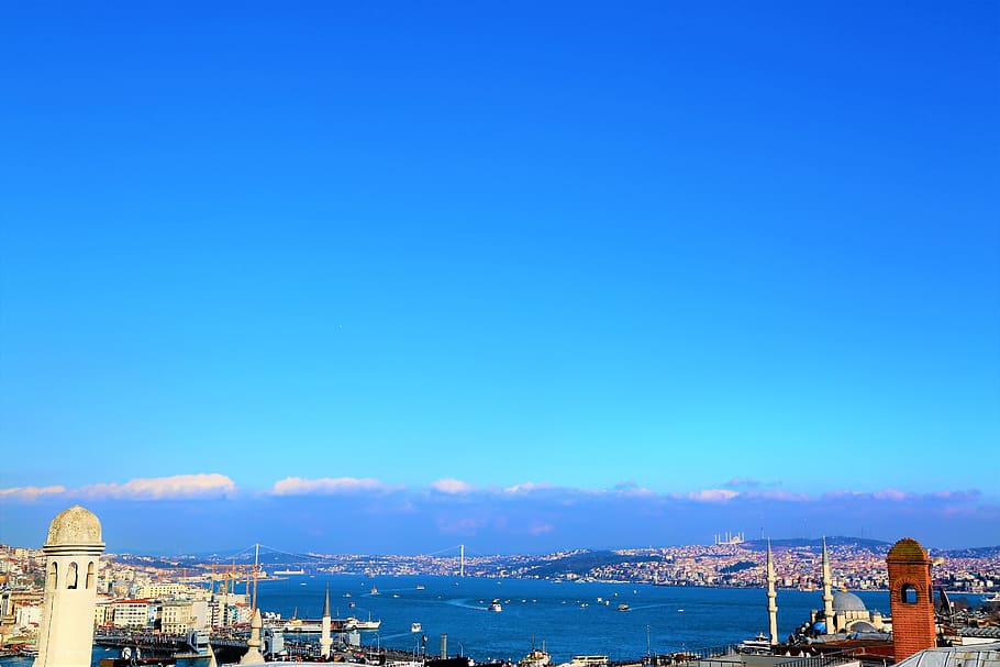istanbul, cami, turkey, marine, bridge, minaret, blue, architecture, HD wallpaper